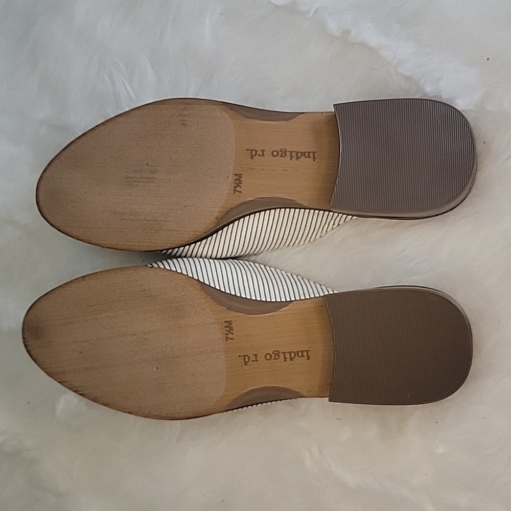 INDIGO RD. White Black Striped Canvas Preppy Nautical Boho Loafer Mule Flats 7.5 - Picture 7 of 9